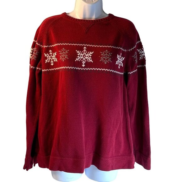 Eddie Bauer Womens Red Nordic Snowflake Ski Holiday Sweater Cotton Size Medium M - Picture 1 of 16
